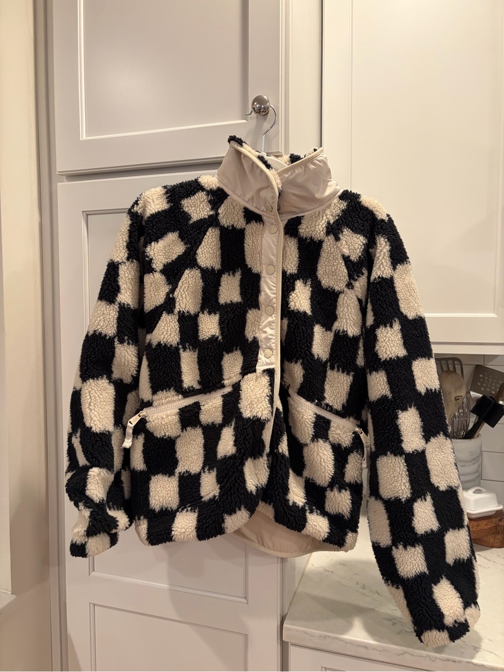 Free People Movement Checkerboard Sherpa Jacket - Black & Cream